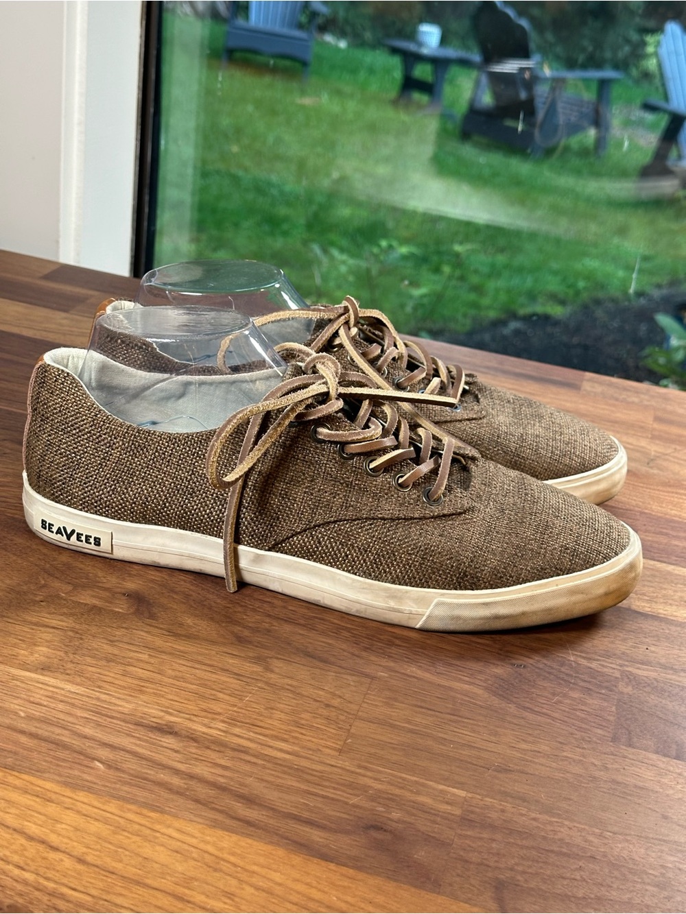 SeaVees Hermosa Plimsoll Raffia Men’s 10.5 Brown Lace-Up Sneakers
